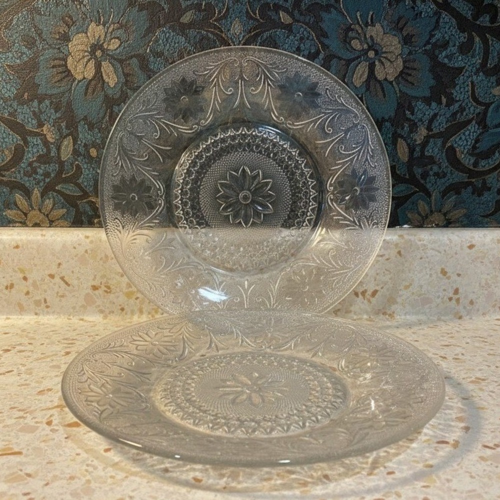 Indiana Glass Sandwich Tiara Dinner Plates, Set of 2, Vintage Clear Glassware